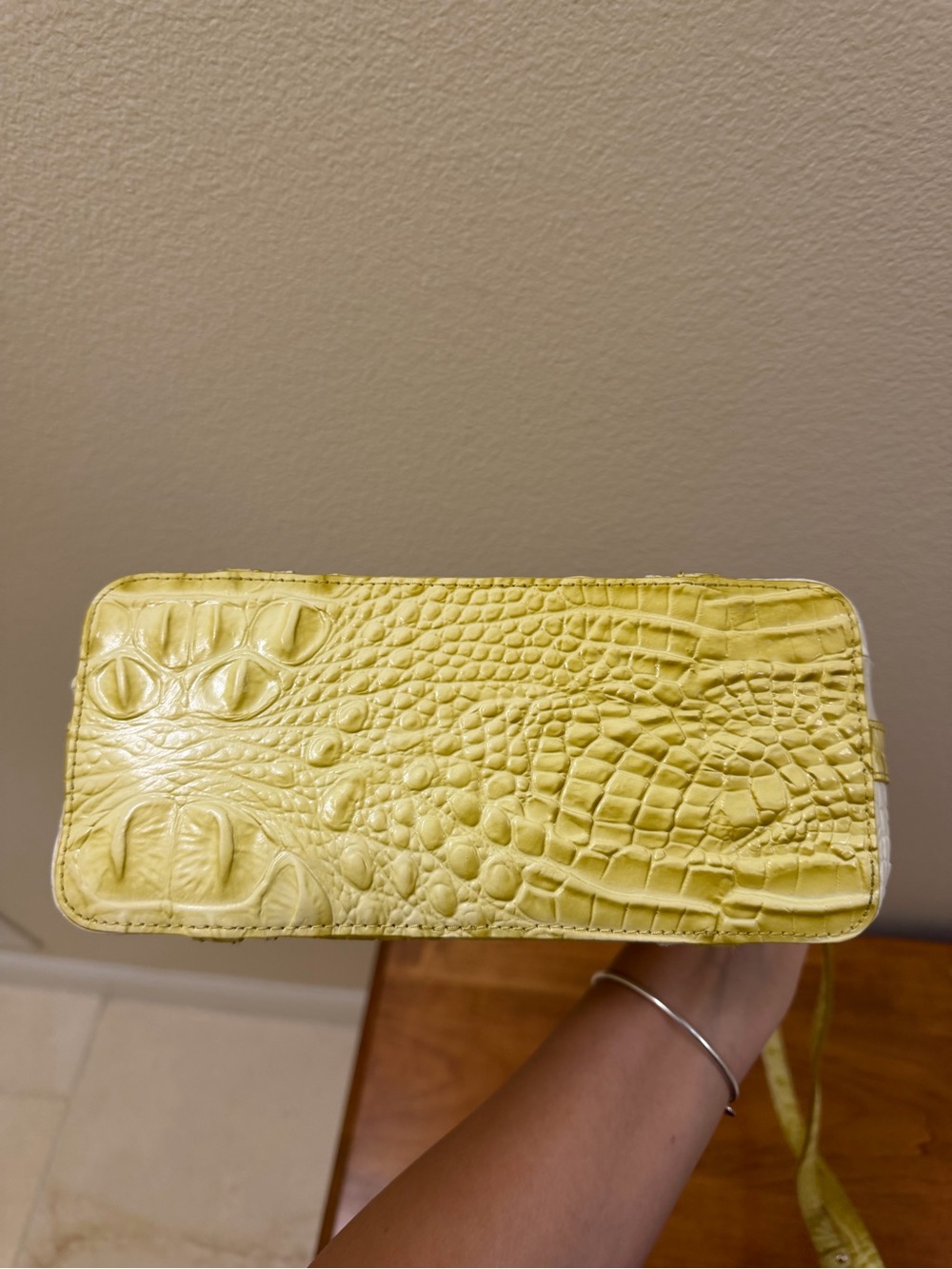 Brahmin Yellow and White Croc-Embossed Crossbody with Tassel - Picture 7 of 10
